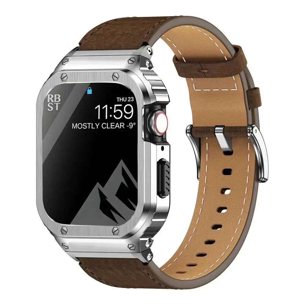 Luxury Metal Frame & Leather Strap Modification Kit for Apple Watch