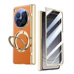 OPPO Find N6 Premium Leather PC Case with Rotating Ring Holder Stand and Privacy Glass