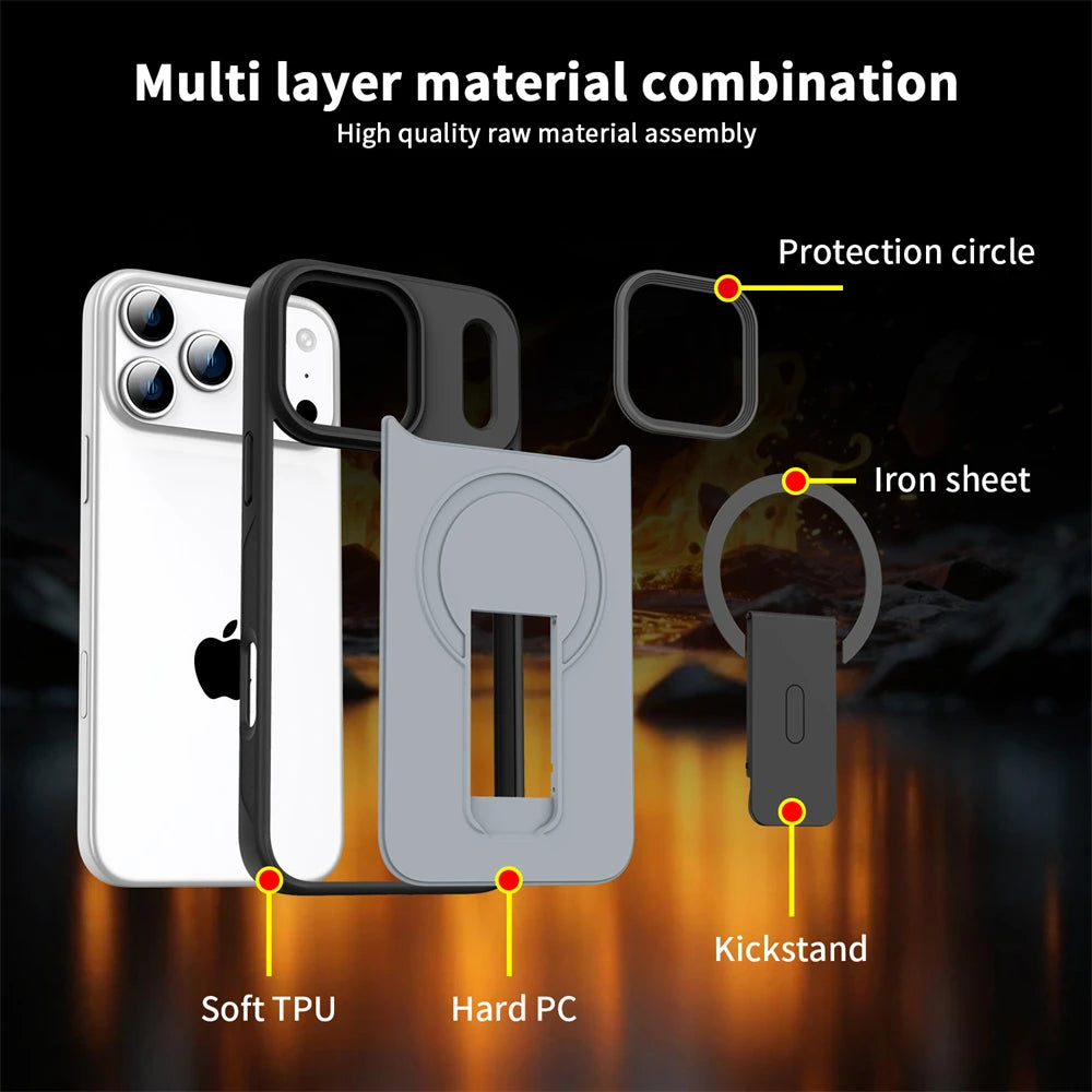 Shockproof MagSafe Matte Case with Built-In Holder for iPhone 17 Series