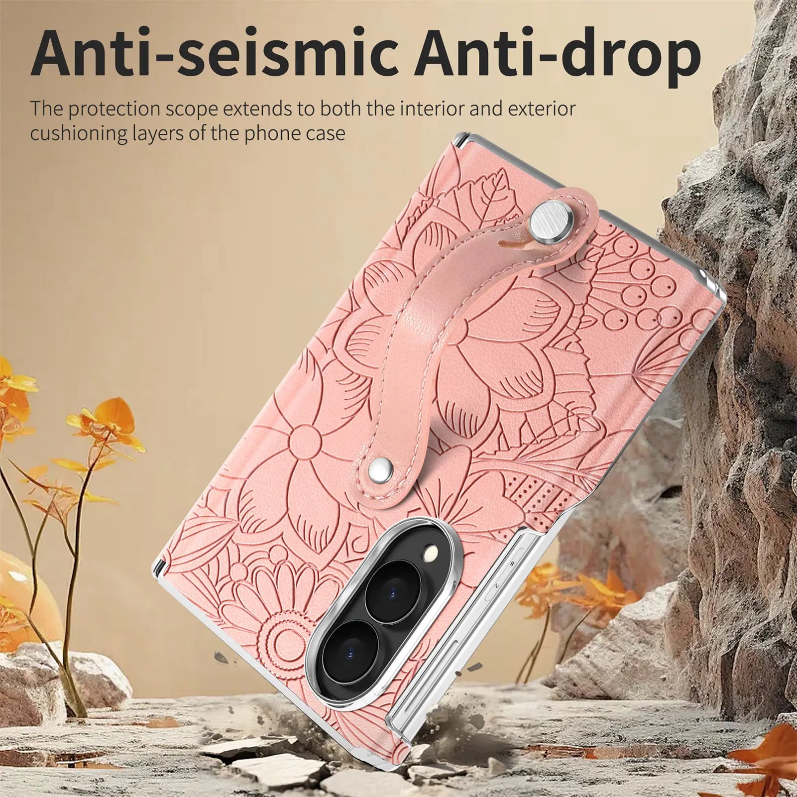 Fashion Embossed Leather Case with Wrist Strap for Samsung Galaxy Z Fold 8