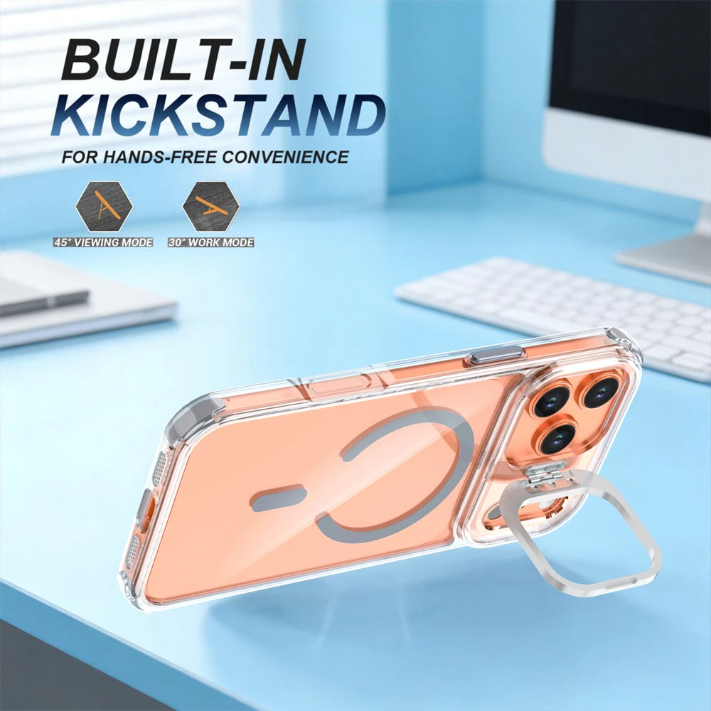 iPhone 17 Series Transparent MagSafe Case with Hidden Lens Stand