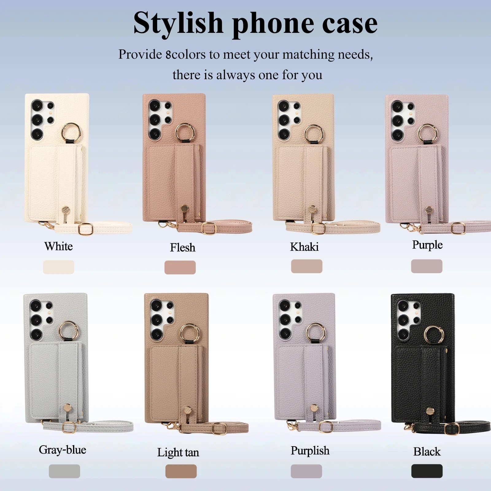 Wrist Strap Crossbody Leather Wallet Case with Ring Holder for Samsung Galaxy S23 Series