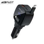 ACEFAST B17 95W Car Charger with Retractable USB-C Cable and LED Digital Display