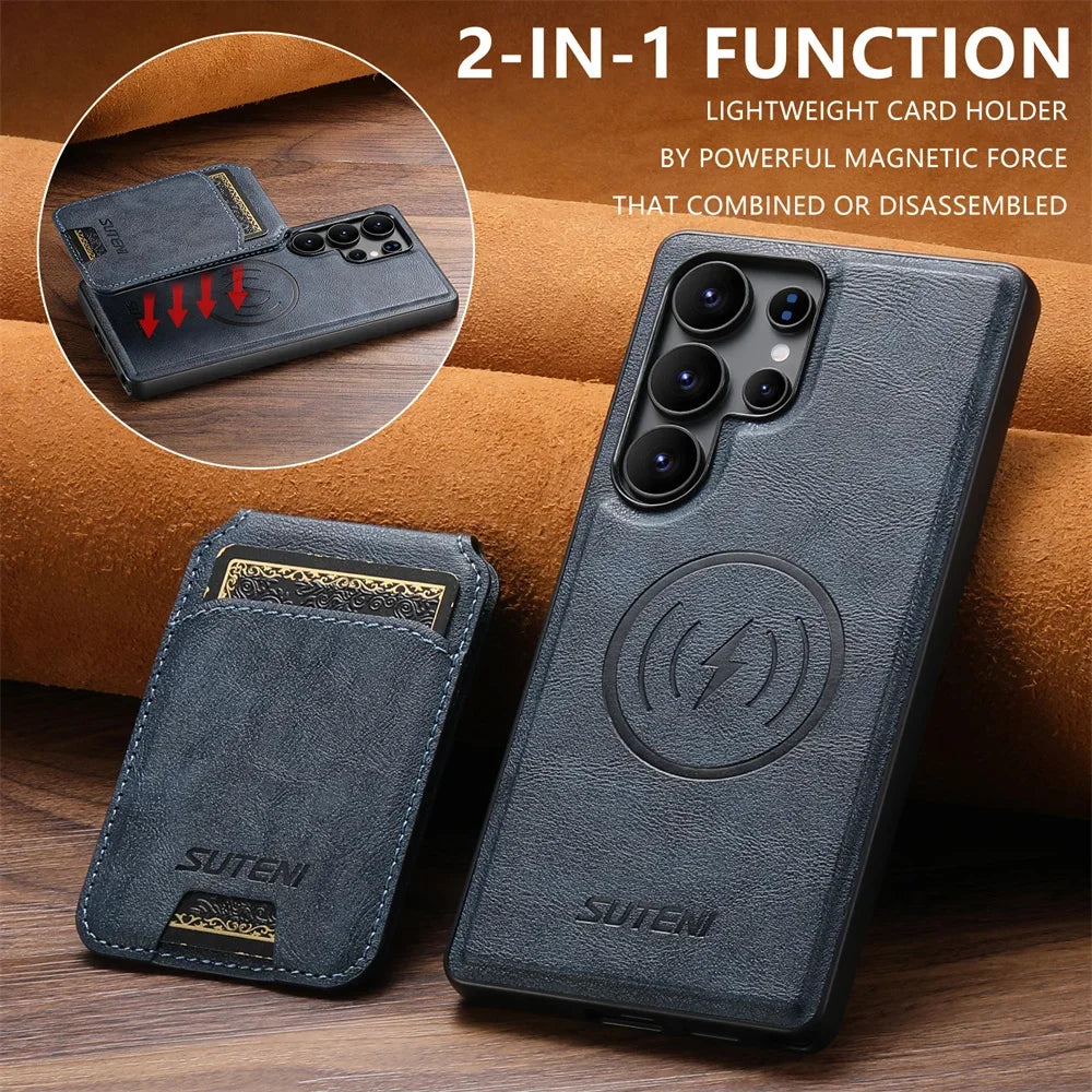 Samsung Galaxy S25 Ultra Magnetic PU Leather Case with Detachable Card Holder