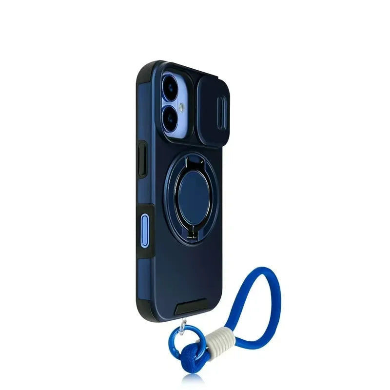 iPhone 16 Series Protective Case with Ring Holder & Wrist Strap