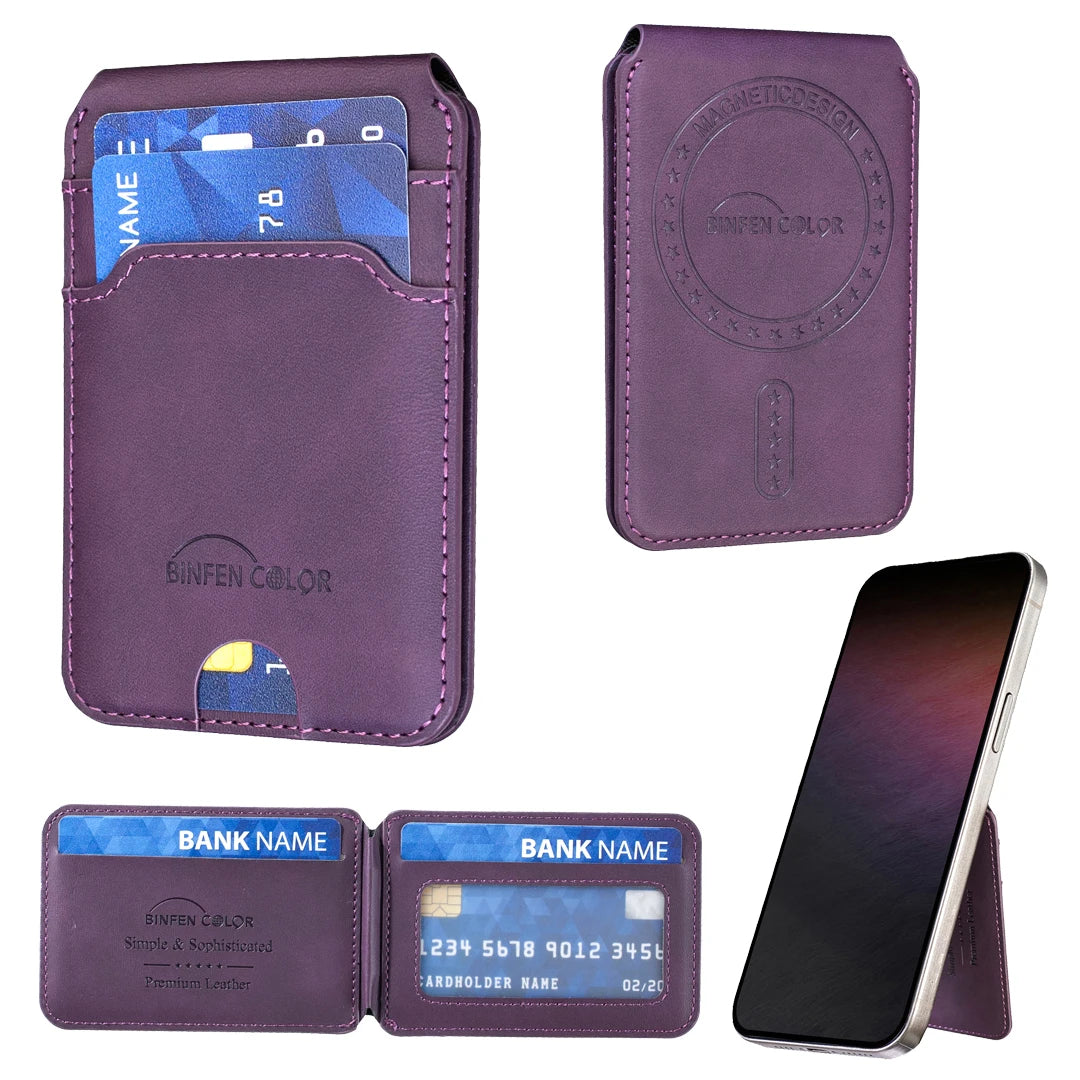 RFID Blocking Magnetic Leather Wallet with Foldable Hinge Stand