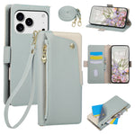 Pebbled Leather Crossbody Wallet Case with Detachable Shoulder Strap for iPhone 18 Series
