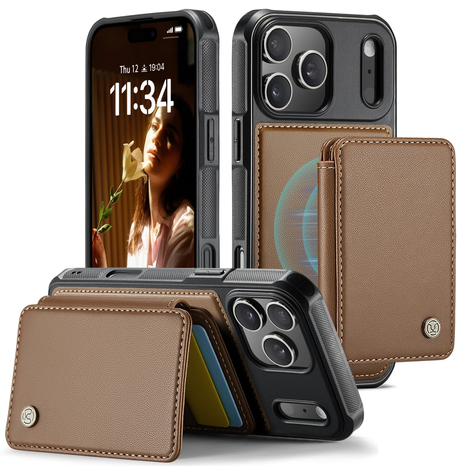 2-in-1 Detachable Business PU Leather MagSafe Case with RFID Card Slot for iPhone 17 Series