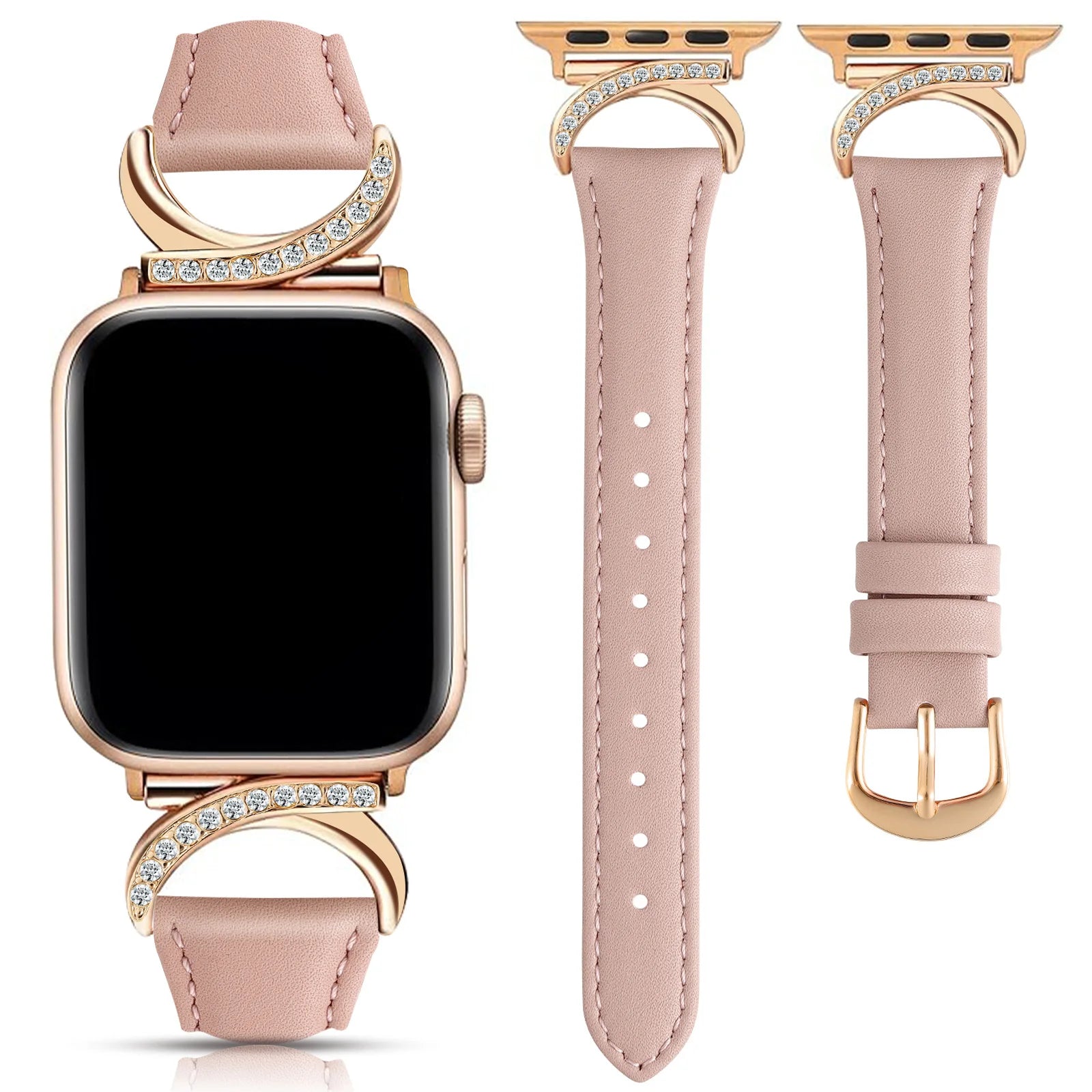 Moon Shaped Rhinestone Leather Strap for Apple Watch