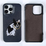 iPhone 15 Series Real Cowhide Leather Case with Embroidered Dog Design