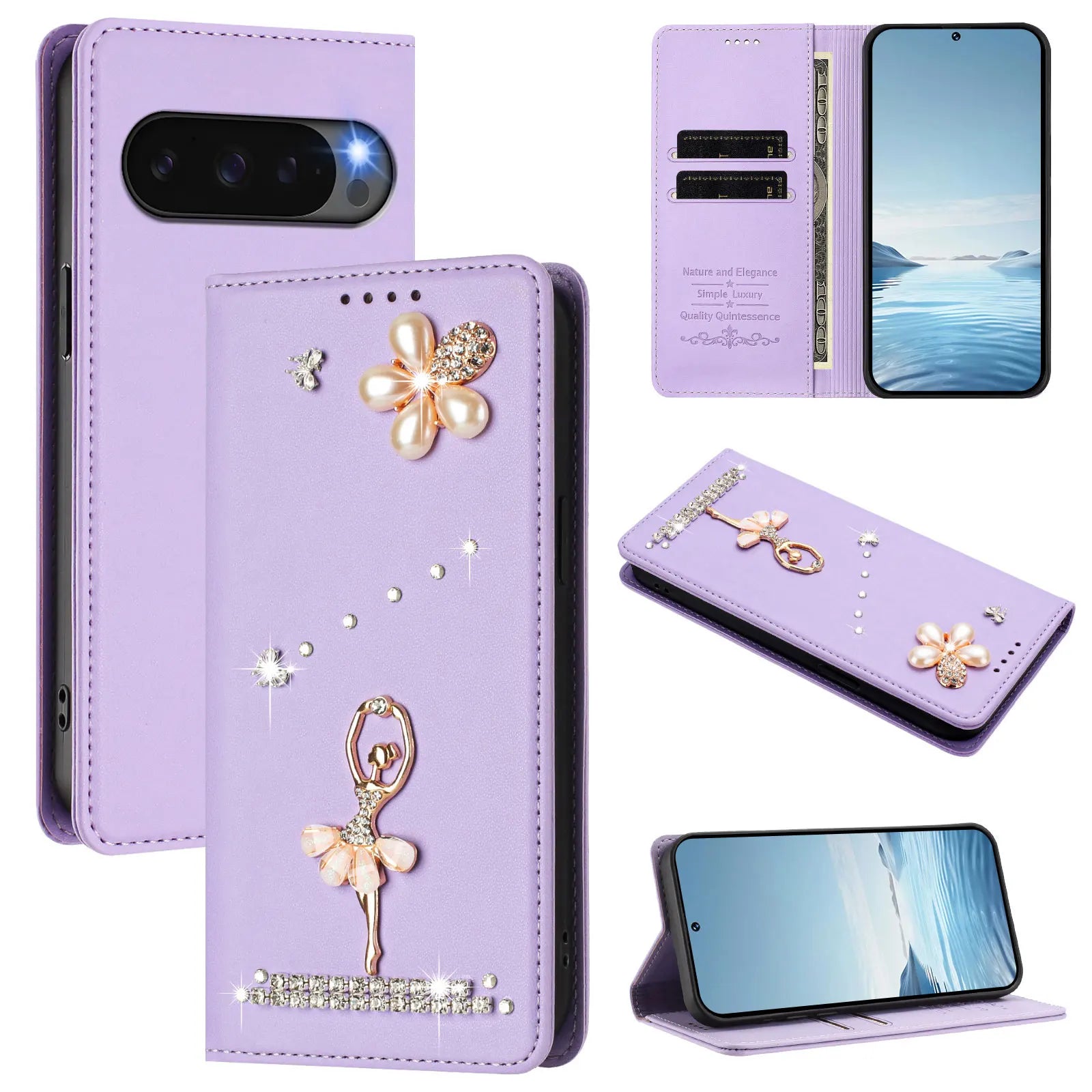 Cute Diamond Wallet Flip Case with Card Slot and Stand for Google Pixel 9 Series