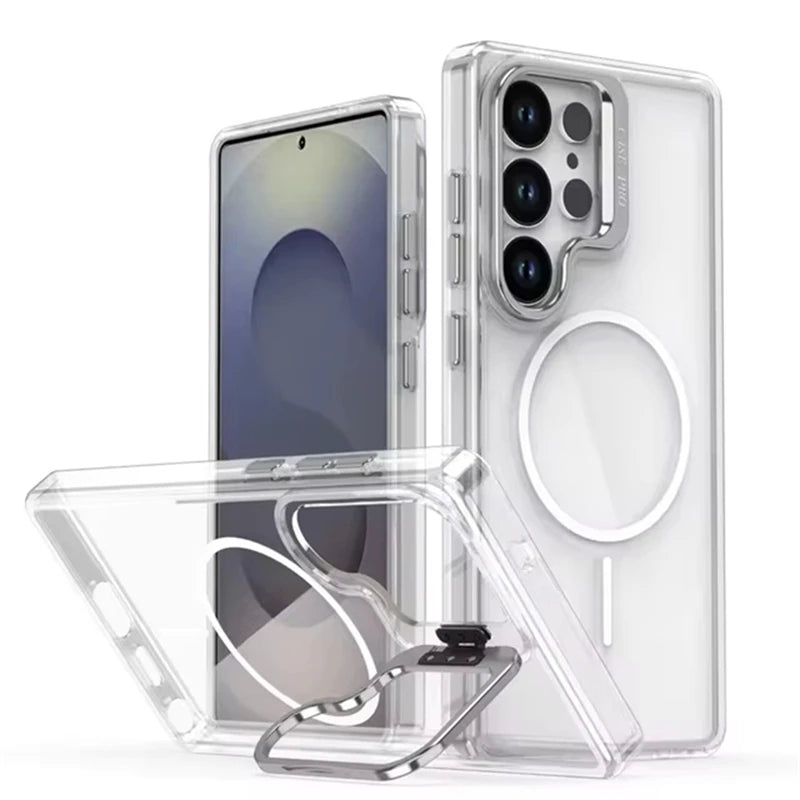 Crystal Clear Shockproof MagSafe Case with Camera Kickstand for Samsung Galaxy S26 Series