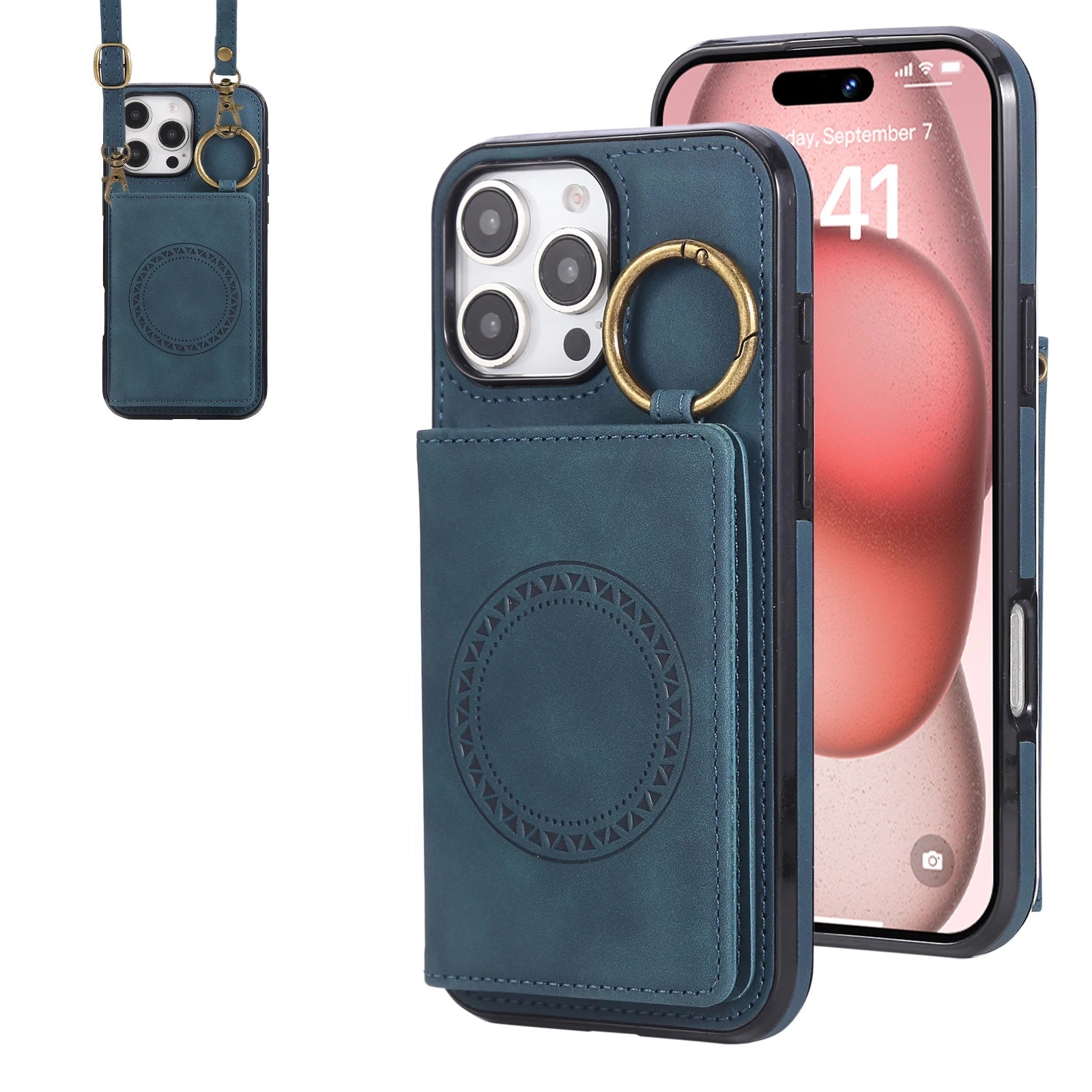 Crossbody Magnetic Leather Wallet Case for iPhone 16 Series