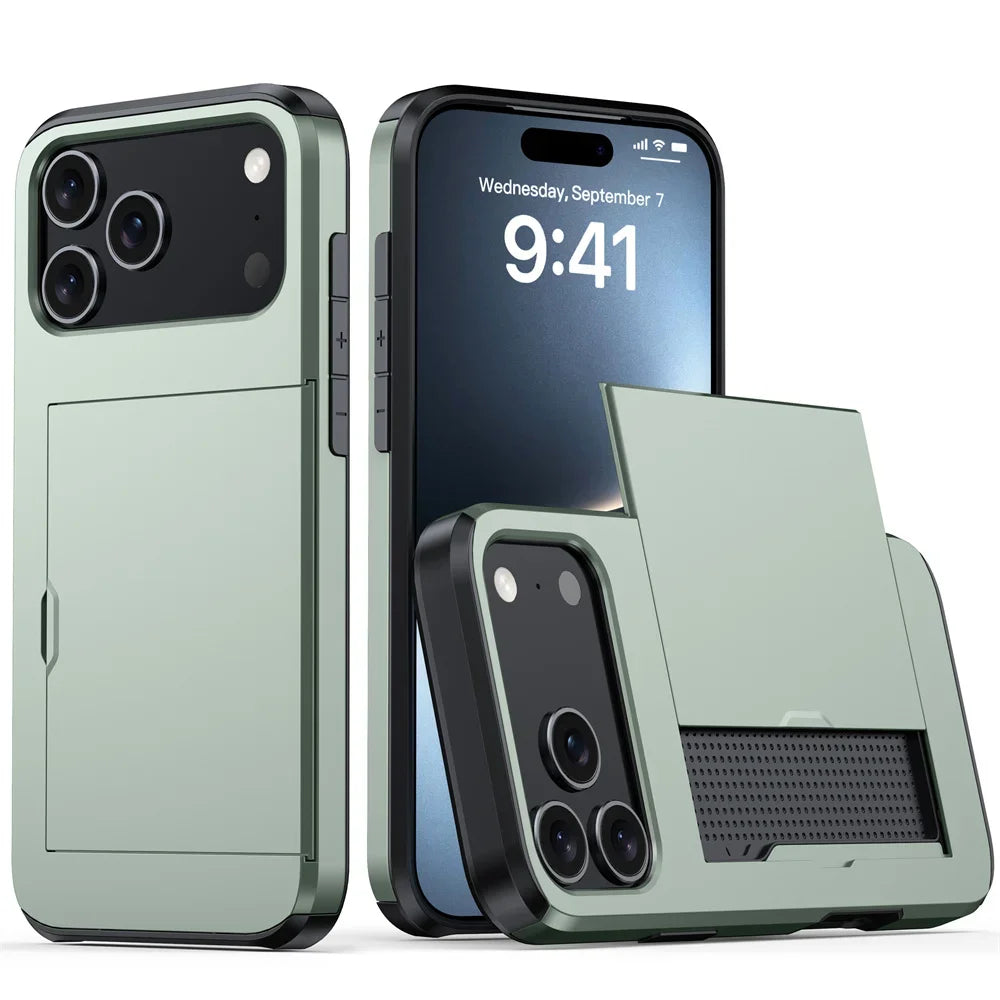 Heavy-Duty Armor Case with Built-In Card Holder for iPhone 17 Series