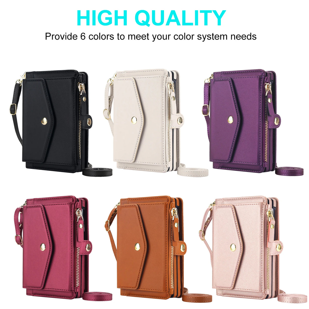 Zipper Wallet Crossbody Case with Detachable Phone Case for iPhone Duo