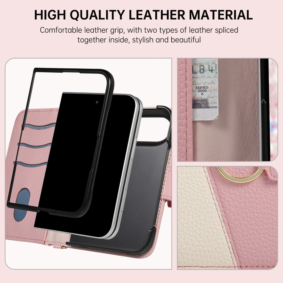 Quilted Leather Crossbody Wallet Case with Detachable Long Strap for iPhone Duo