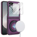 Protective Leather Magnetic Case with Ring Bracket & Glass Film for Samsung Galaxy Z Flip 6