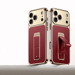 Luxury Business Leather Case with Alloy Kickstand and Wrist Strap for iPhone 17 Series