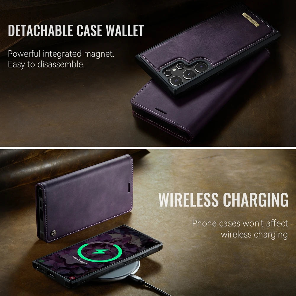 Slim Magnetic Leather Card Wallet Case for Samsung Galaxy S25 Series