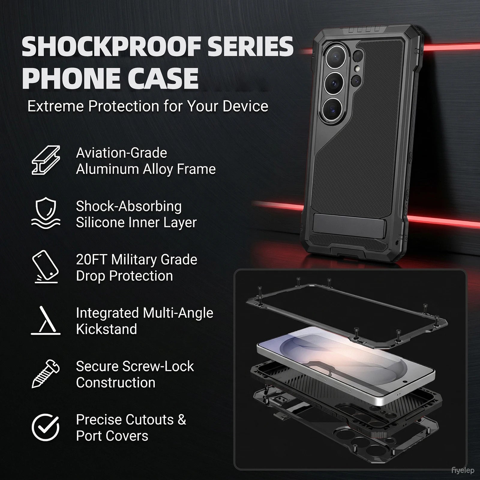 Heavy-Duty Aluminum Armor Case for Samsung Galaxy S24 Ultra