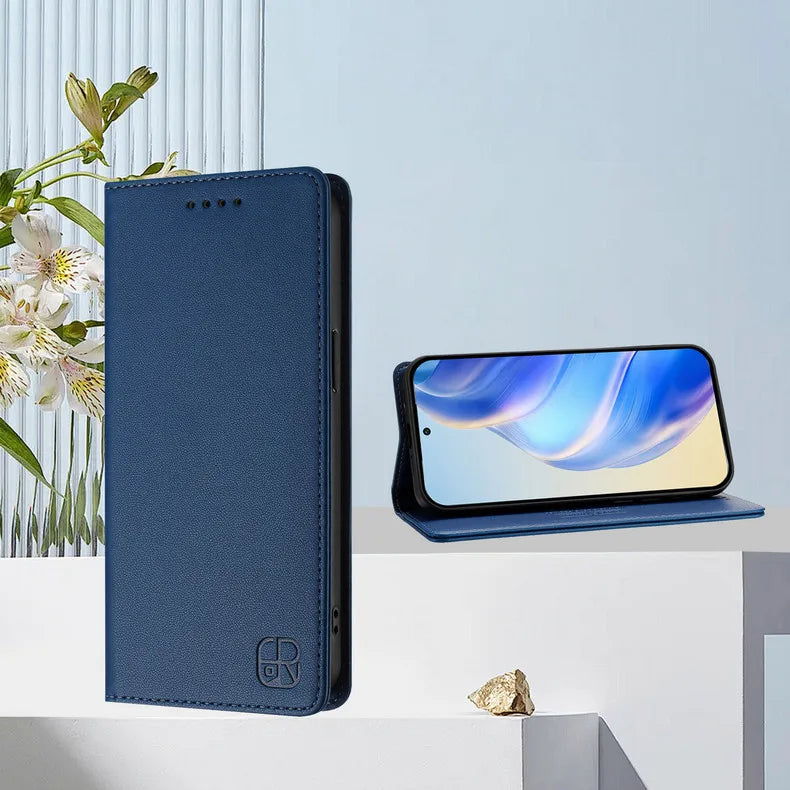 RFID-Blocking Leather Book Cover for OPPO Find X9 / X9 Pro
