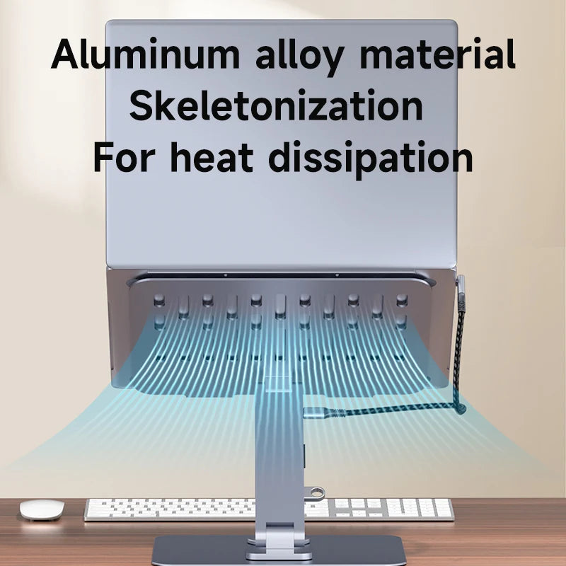Adjustable Aluminum Laptop Stand for Desk with USB-C Dock