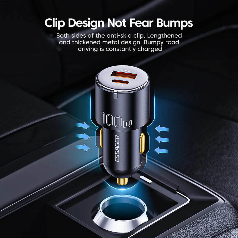 Essager 100W USB-C Quick Car Charger