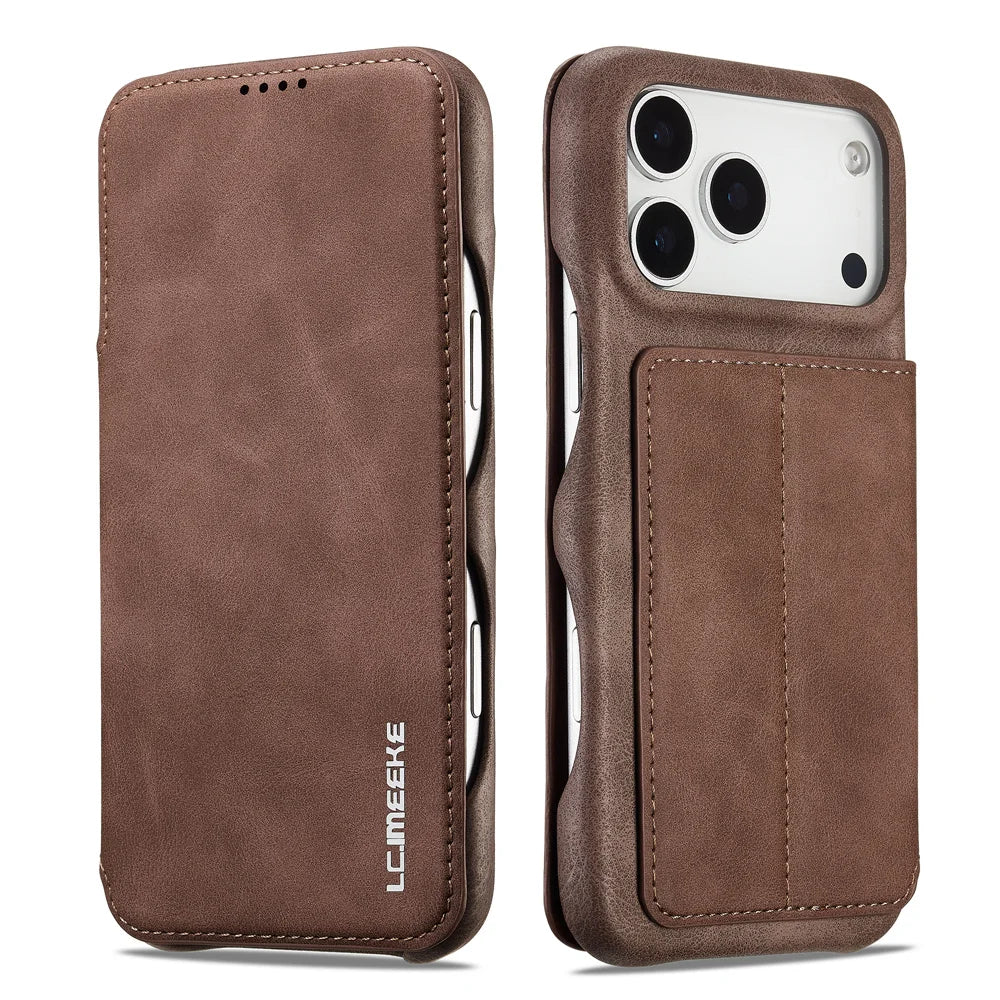 Premium Leather Flip Cover for iPhone 17 Series