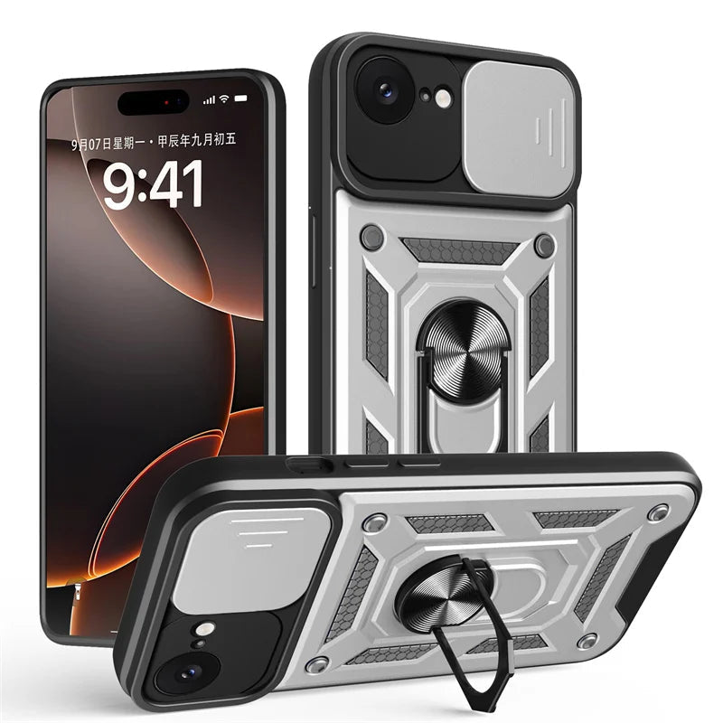 Heavy Duty Shockproof Armor Case with Slide Lens Protection for iPhone 16e