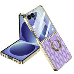 Quilted Vegan Leather Foldable Case with Metal Ring Holder at Fold for Samsung Galaxy Z Flip 8