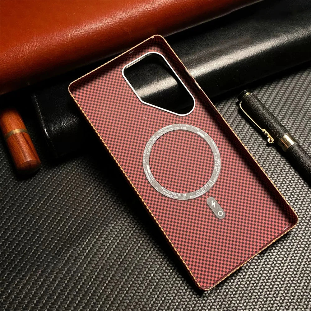 Carbon Fiber Magnetic Case with Metal Lens Cover for Samsung Galaxy S25 Ultra