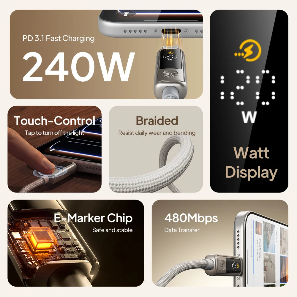 CABLETIME 240W USB-C Cable With Digital Display
