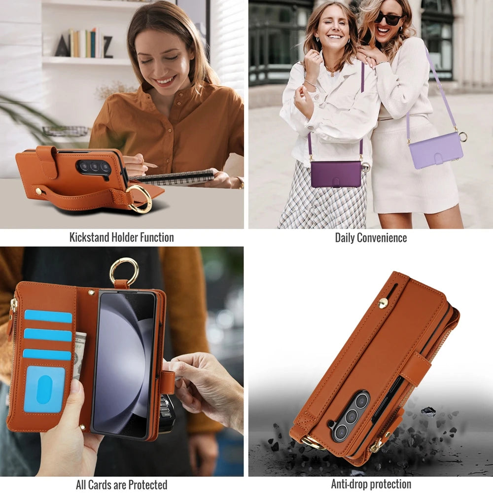 Leather Crossbody Wallet Case with Adjustable Strap for Samsung Galaxy Z Fold 8