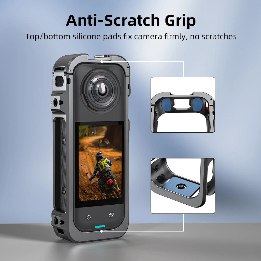 Protective Metal Cage with Cold Shoe & Lens Cover for Insta360 X5