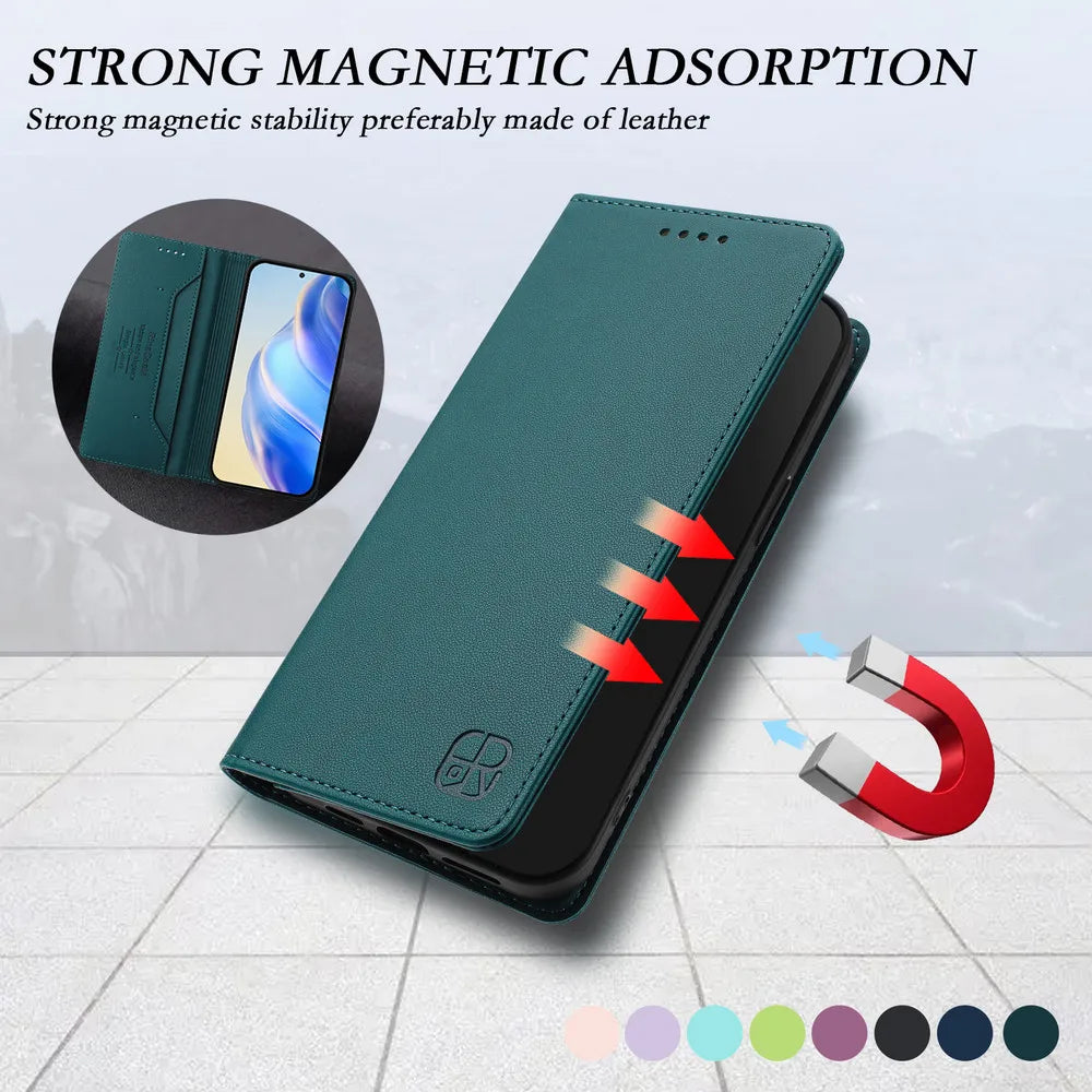 RFID Blocking Leather Wallet Flip Case with Adjustable Kickstand for OPPO Find X9 Series