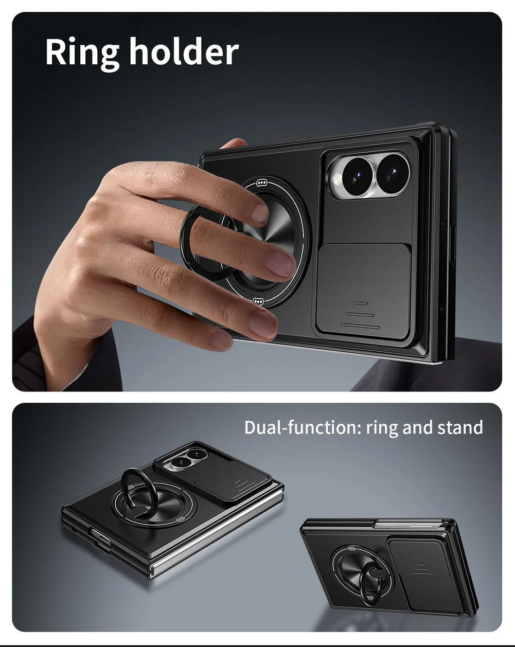 Shock-Absorption Perimeter Frame Case with Rotating Ring Grip for Samsung Galaxy Z Fold 8