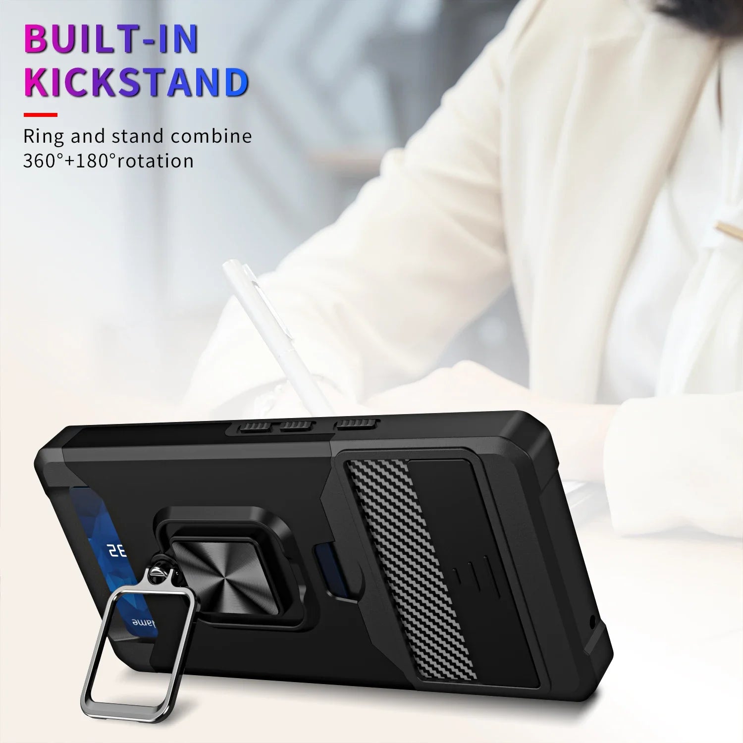 Google Pixel 7 Series TPU Frame Case with Sliding Card Slot & Kickstand Ring