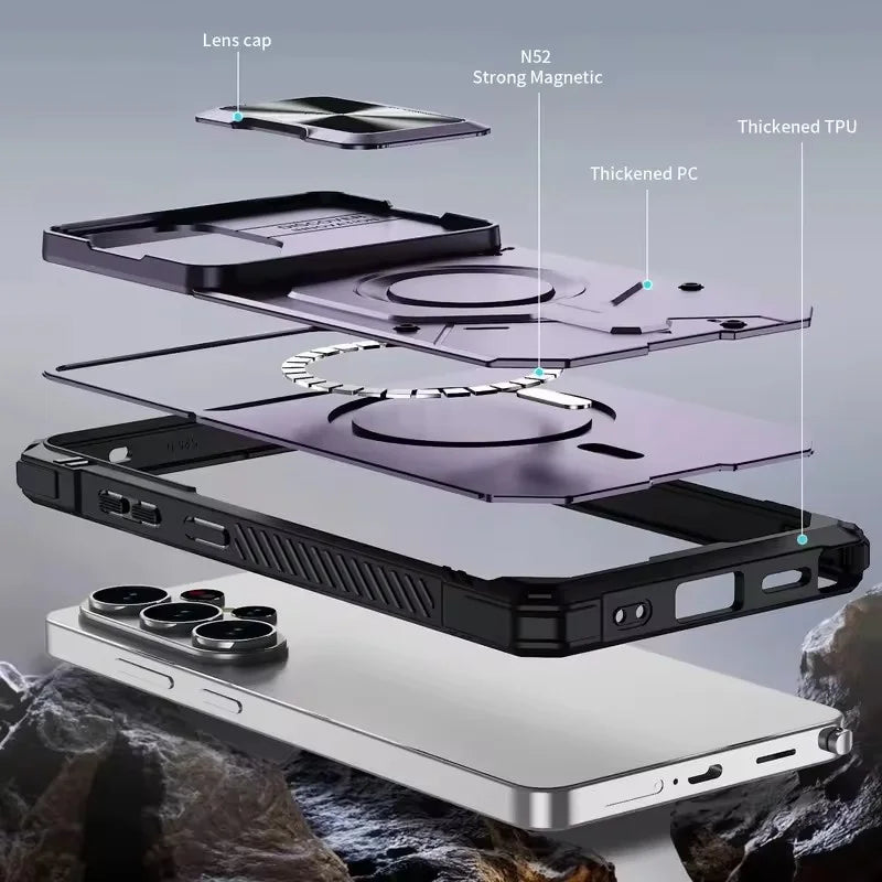 Military-Grade Shockproof Case with Slide Window Camera Cover for Samsung Galaxy S26 Ultra