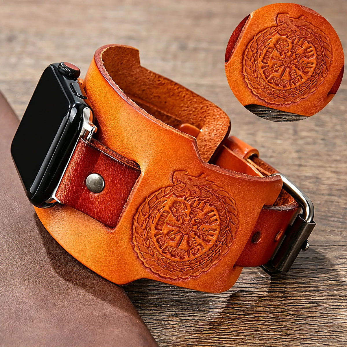 Genuine Leather Cuff Band with Metal Pin-Buckle for Apple Watch