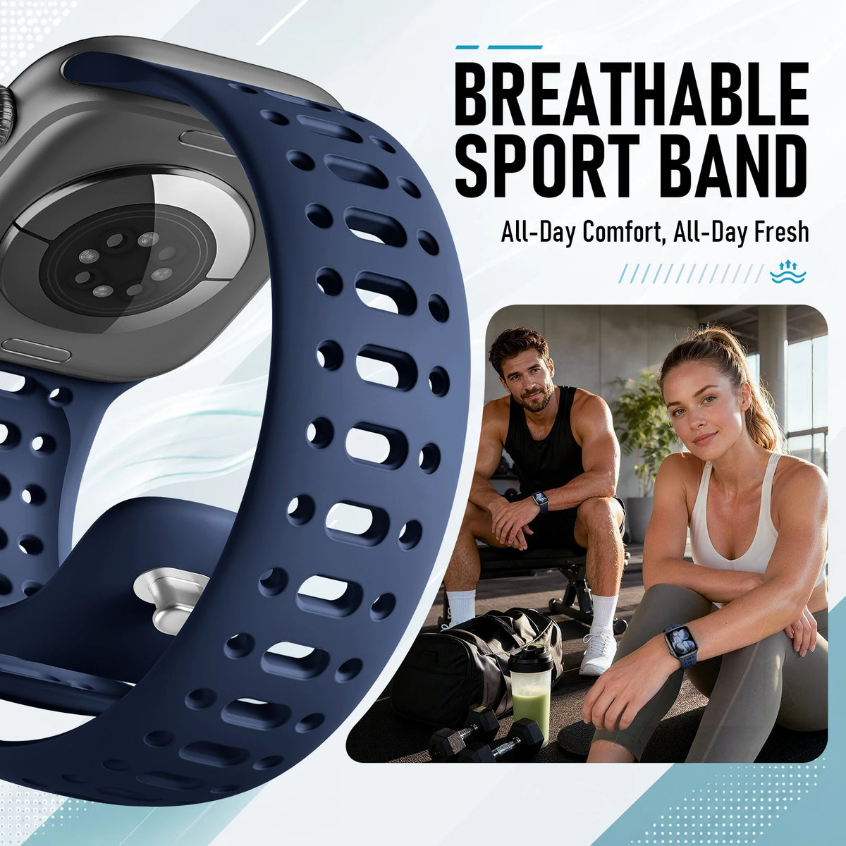 Perforated Silicone Sport Band with Ventilation Holes for Apple Watch