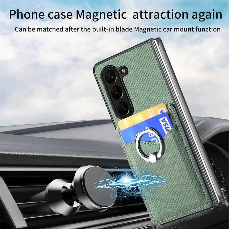 Luxury Leather Case for Samsung Galaxy Z Fold 6 with Card Holder & Magnetic Ring Stand
