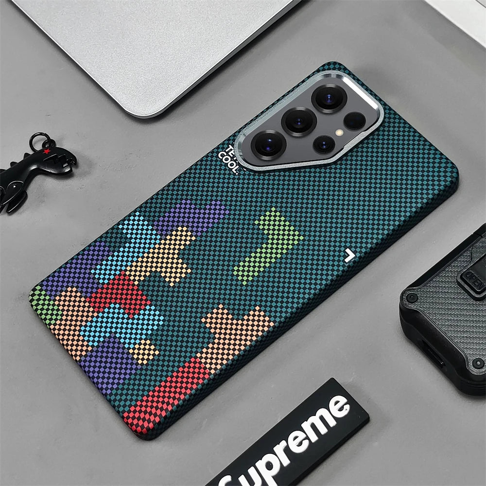 Carbon Fiber Magnetic Case with Metal Lens Cover for Samsung Galaxy S25 Ultra