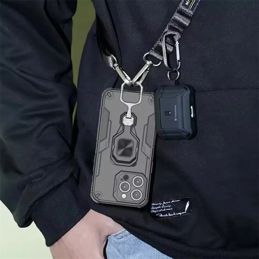 Durable Multi-Function Magnetic Case with Metal Ring Holder for iPhone 15 Series