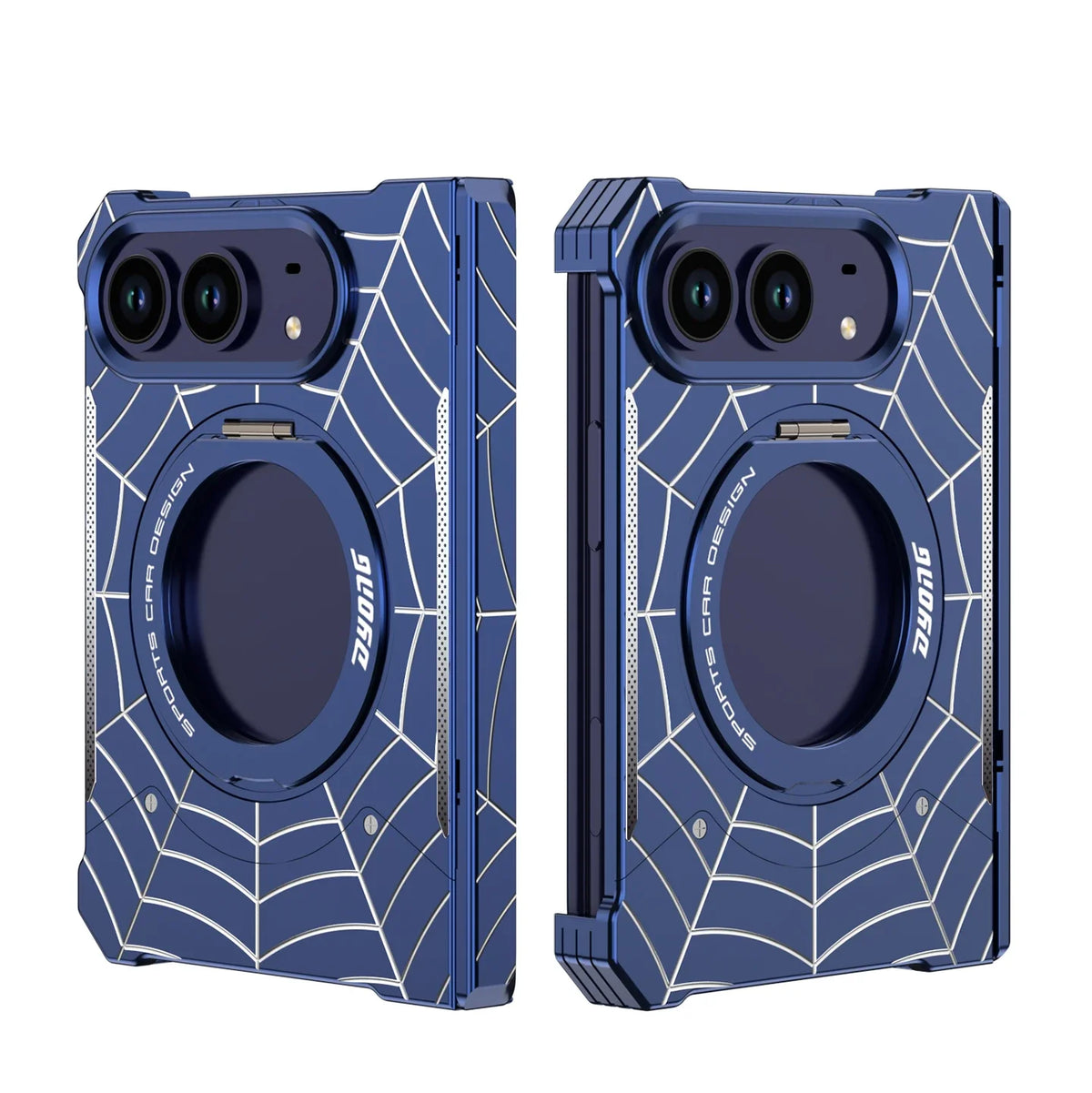 Spider Web Textured MagSafe Case with 360° Rotating Ring Stand for iPhone Duo