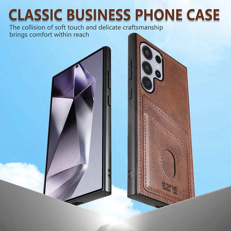 Premium Leather Protective Case with Card Holder Pocket for Samsung Galaxy S25 Series