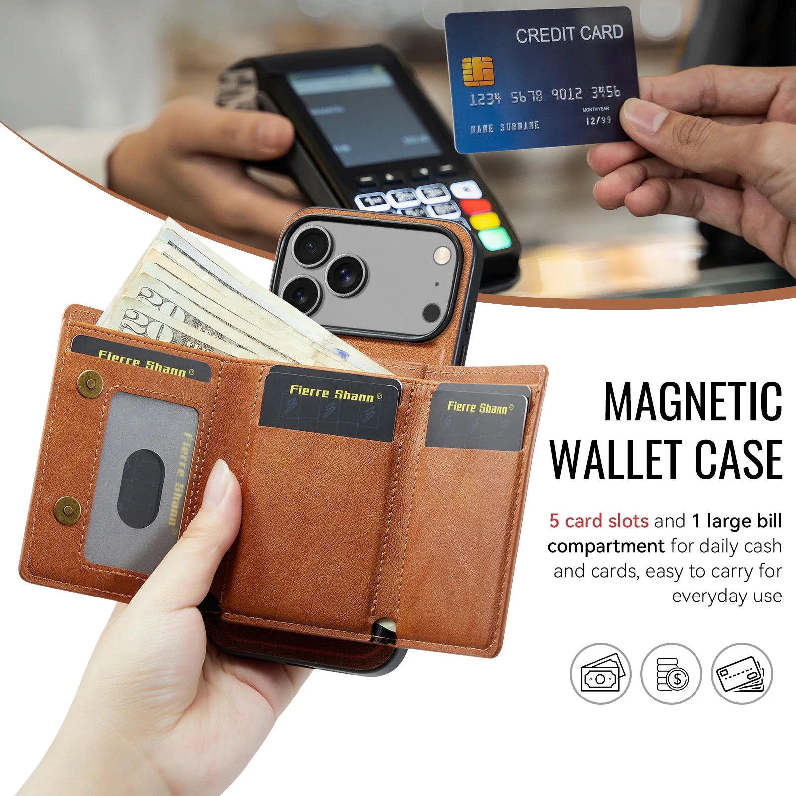 iPhone 17 Series MagSafe Leather Case with 5-Card Holder Stand