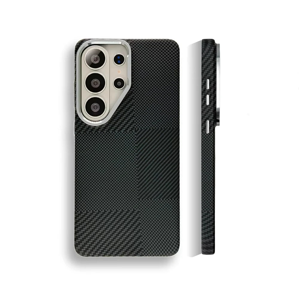 Carbon Fiber Magnetic Case with Metal Lens Cover for Samsung Galaxy S26 Ultra