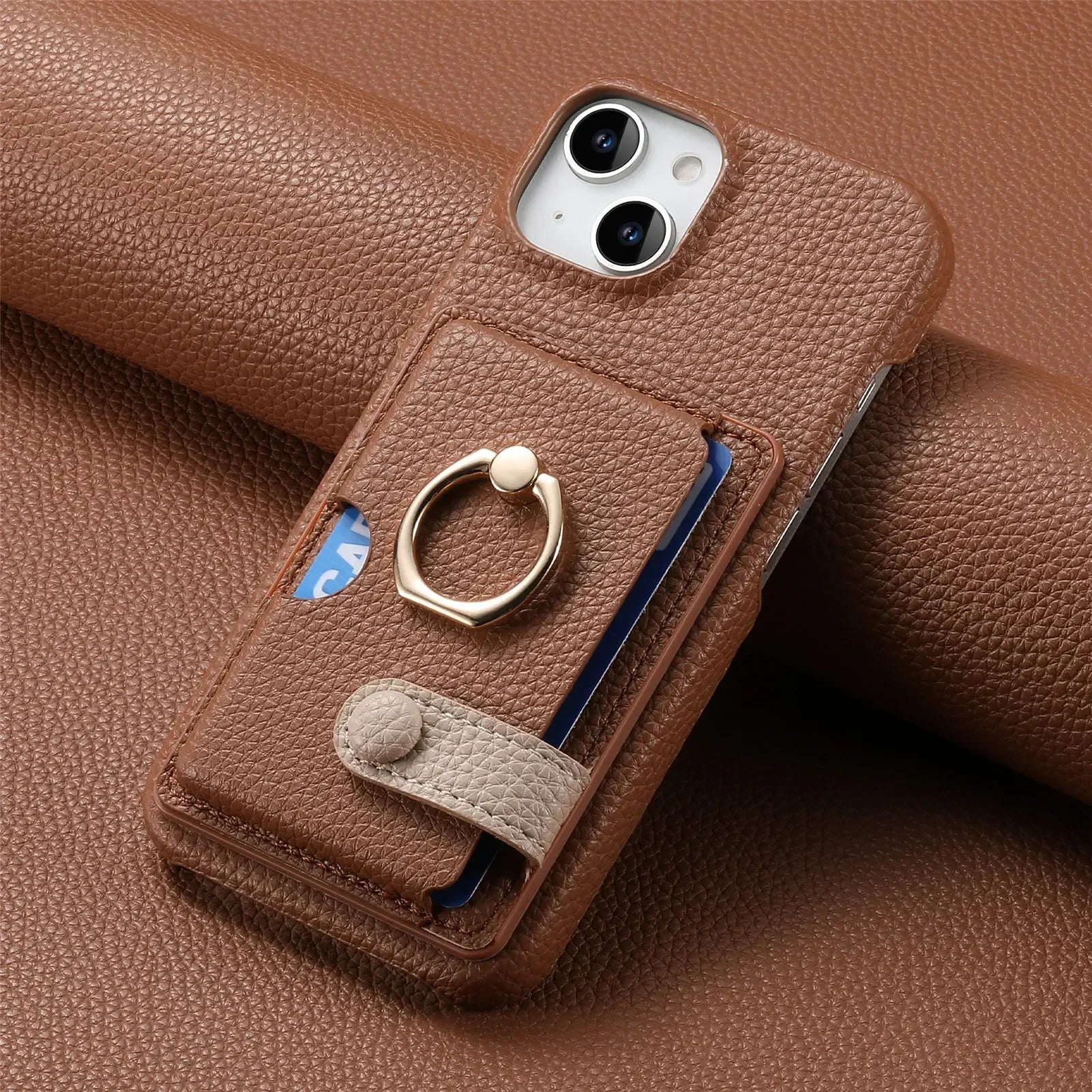 Shockproof Leather Wallet Case with Card Holder for iPhone 15 Series