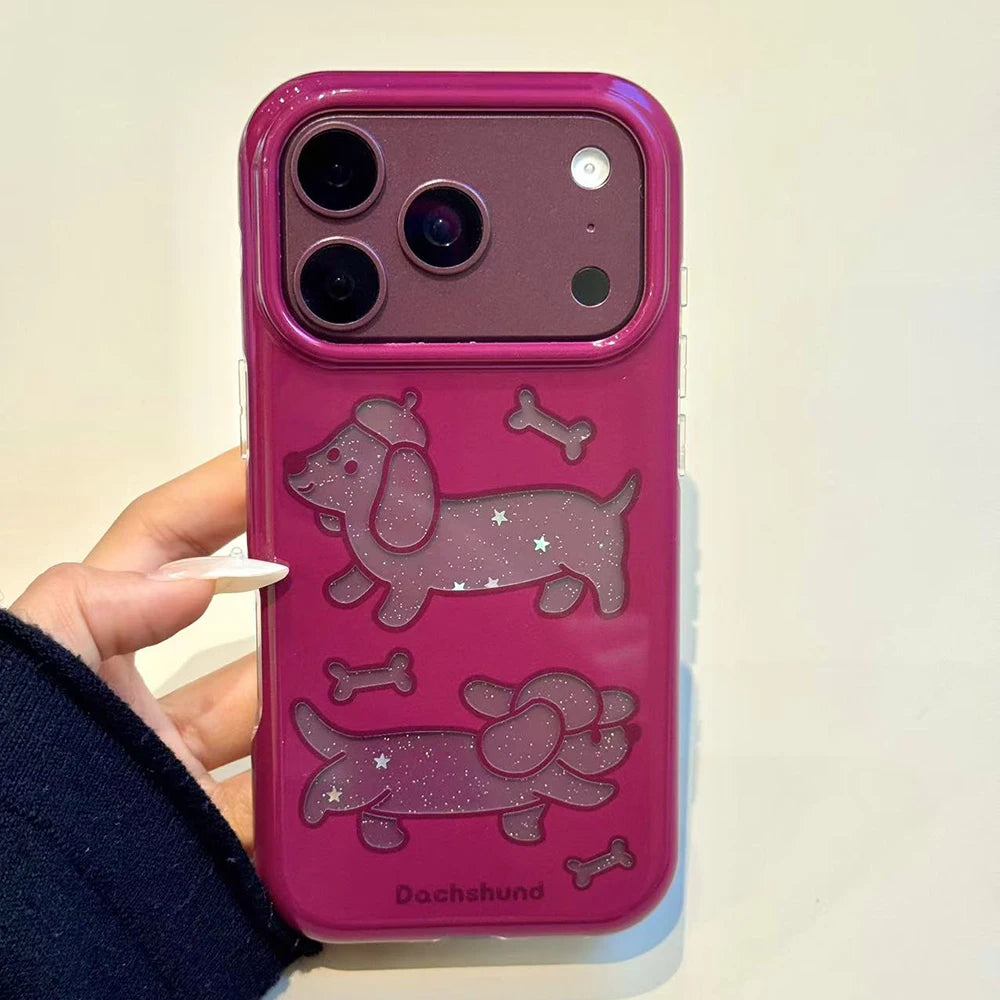 Dachshund Glitter Case with Raised Camera Frame for iPhone 18 Series