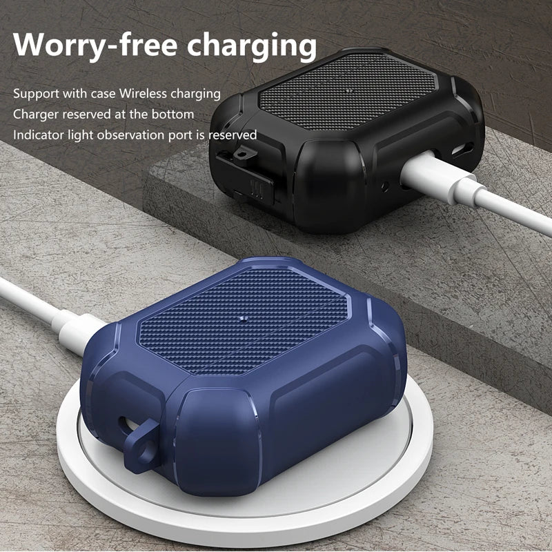 Carbon Fiber Shockproof Case with Side Switch & Hook for AirPods Pro